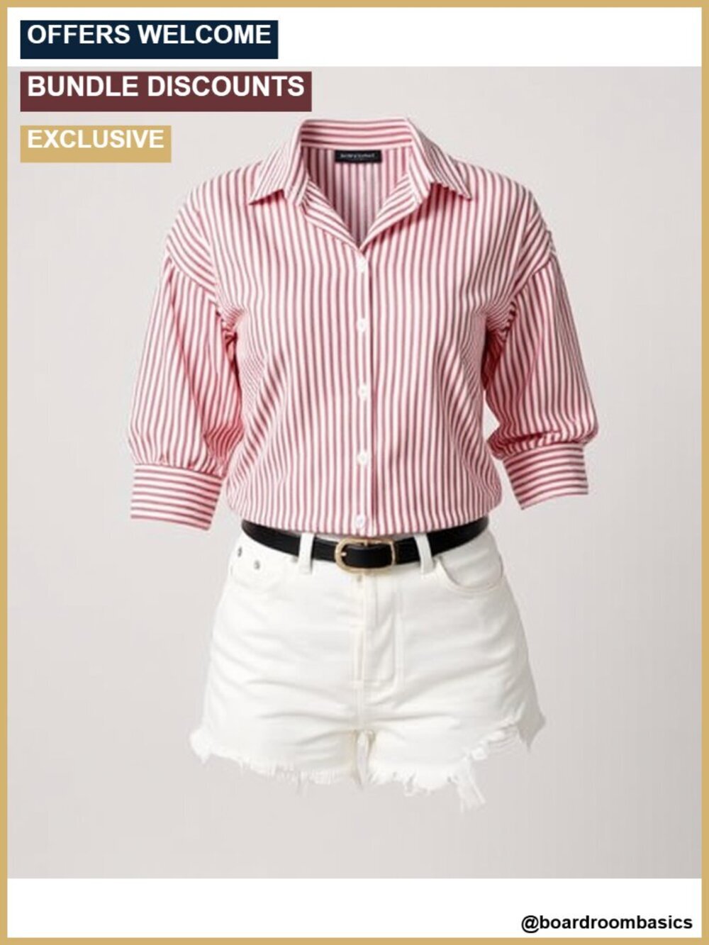 Striped Button Down Shirt 3/4 Sleeve Wrinkle Free Cotton Blend Casual Blouse